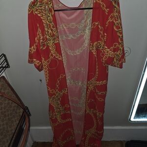 Red Kimono with Gold Chain Print